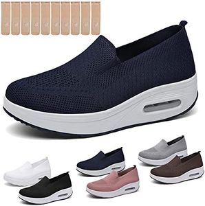 LAEFERO Women's Orthopedic Sneakers, 2023 New Air Cushion Arch Support Slip-On Mesh Walking Diabetic Casual Loafers Shoes (Blue, US 9)