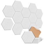 12 Pcs Sound Proofing Panels, JAMELO Hexagon Self-adhesive Acoustic Panels with Beveled Edge 14" X 12" X 0.4" High Density Sound Absorbing Panels for Recording Studio & Home & Offices White