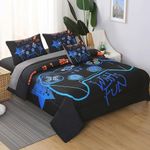 Keyroal 6Pcs Game Console Comforter Set with Sheets for Boys Girls Kids Teens, Geometric Gaming Themed Bed in A Bag Full Size, 3D Video Gamer Controller Bedroom Decor Bedding Set(Blue)