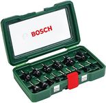 Bosch 2607019468 15-Piece Carbide Router Bit Set (for Wood, 1/4-Inch Shank, Accessories for Routers), Silver/Black