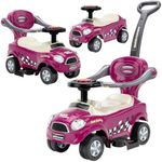 ChromeWheels 3 in 1 Ride on Push Car for Toddlers with Removable Handle/Guardrails/Pedal, Horn, Music, Under Seat Storage (Purple)