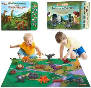 Li'l-Gen Dinosaur Toys for Boys and Girls - 12 Realistic 7-Inch Dinosaur Figures with Interactive Sound Book - Includes Play Mat, Trees, Rocks, Fossils, and More - Educational Toys for Kids Ages 3-5