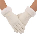 Zeltauto Women's Touch Screen Gloves Faux Suede Full Finger with Warm Plush Lining(Beige)