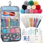HASTHIP® 130PCS Crochet Kit for Beginners Adults, Upgraded Hanging Crochet Set with Crochet Yarn for Crocheting, Ergonomic Soft Grip & Knitting Crochet Starter Kit for Knitting Craft, Green