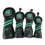 F Fityle 4pcs Golf Club Head Cover Golf Driver Headcover Set Waterproof PU Leather Golf Covers Embroidery Pattern with Number Tag Gift for Women Men Golfers, Black