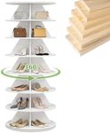 HOPUBUY Wood Rotating Shoe Rack Tower, Shoe Rack 7-Tier Free Standing 360°Shoe Organizer Rotating Display Stand, Lazy Susan Spinning Shoe Rack for Entryway, Closet, White