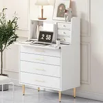 LifeSky Mirror Makeup Vanity Table - Makeup Vanity Desk with Small Drawers and Hidden Mirror - Dresser Vanity Table with Retractable Desktop for Bedroom White