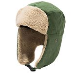 Unisex Bomber Hats with Ear Flaps Cotton Trapper Hat Aviator Windproof Ski Cap Buckle Closure Ushanka Outdoor, A-green, Medium