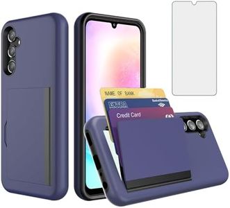 Asuwish Phone Case for Samsung Galaxy A34 5G with Tempered Glass Screen Protector Cover and Cell Accessories Card Holder Slot Kickstand Slim Wallet Protective Hybrid A 34 34A Women Men Navy Blue