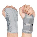 NuCamper Wrist Brace Carpal Tunnel Right Left Hand for Men Women, Night Wrist Sleep Supports Splints Arm Stabilizer with Compression Sleeve Adjustable Straps,for Tendonitis Arthritis Pain Relief (Right Hand（Gray）, Small/Medium(pack of 1))