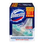 Domestos Power 5 Toilet Cleaner Rim Block with Fresh Chlorine Scent, Power of 5 in 1 Limescale Prevention, Long-Lasting Fragrance, Rich Foam, Shine, and Hygiene, Protects Against Germs & Keeps Toilet Clean & Shiny After Every Flush, 55g (Pack of 4)