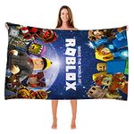 Bonamana Roblox 3D Print Bath Towel for Kids Pool Towel Children's Bath Sheets Ultra Soft Super Absorbent Durability Beach Sauna Bathroom Face Towels Teens Adults Daily Use Blue