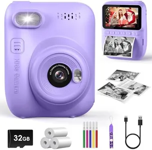 LETSHAHA Kids Instant Print Camera, 3.0-inch HD Screen 32MP Photo Instant Digital Camera Christmas Birthday Gifts Toys for Children Girls Boys Age 3-12 - Purple