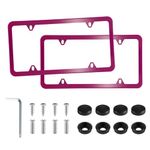 LivTee 4 Holes Stainless Steel License Plate Frames, 2 PCS Car Licence Plate Covers, Automotive Exterior Accessories Slim Design with Bolts Washer Caps for US Vehicles, Hot Pink