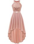 Dressystar Sequins Cocktail Dress Halter Hi-Low Wedding Guest Party Dress Maxi Long Formal Rose Gold L