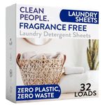 Clean People Laundry Detergent Sheets - Recyclable Packaging, Hypoallergenic, Stain Fighting - Ultra Concentrated, Laundry Soap - Fragrance Free, 32 Pack