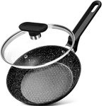 MICHELANGELO 20cm Small Frying Pan with Lid, Non Stick Frying Pan with Lid 20cm, Egg Frying Pan with Nonstick Stone Coating, Healthy & Non-Toxic Granite Frying Pan, Black