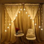 MIRADH 16 Stars 136 Led Curtain String Fairy Lights,Curtain String Lights With 8 Flashing Modes (Battery Powered ,Plastic,Warm-White),3 meters