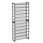 SONGMICS Shoe Rack, 12-Tier Stackable Shoe Storage Shelf, Metal Shoe Organiser with Adjustable Flat or Angled Shelves, 30.5 x 92.3 x 221.4 cm, Holds 48-60 Pairs, Black LMR12B