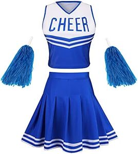 GRAJTCIN Cheerleader Costume for Women Halloween Cosplay Girls Cheerleading Uniform Cheer Outfit Crop Top Dress (XS, Blue)