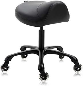 DR.LOMILOMI Heavy-Duty Ergonomic Pneumatic Swivel Rolling Saddle Stool with Extra Wide Seat for Hygienic Clinic Spa Massage Home and Office - 505 KIMO (Black)