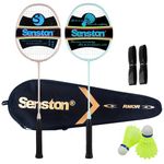 Senston Graphite Badminton Rackets Set Of 2 Badminton Set For Outdoor Backyards Gym, Lightweight Badminton Rackets 2 Pack, Pink And Green