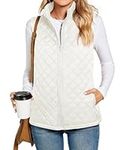 TAOHUADAO Women's Gilet Zippered Quilted With Pockets Lightweight Coat With Stand-up Collar For Ladies Off White XL