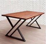 METALBUCKS Metal Bucks Sheesham Wood Dining Table with Zig-Zag Black Legs