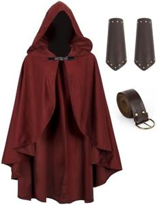 UQJE Medieval Cloak with Hood, Faux Velvet Cape for Renaissance, Burgundy
