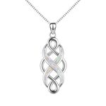 YFN Celtic Knot Necklace Created Opal Pendant Sterling Silver Infinity Love Jewelry (White Opal Heart Necklace)