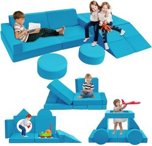 Tykacna 18pcs Kids Couch Building Fort, Modular Kids Play Couch, Convertible Foam Play Sofa for Toddler and Baby Playroom, Fold Out Couch Sectional Play Set for Creative Girls Boys (Blue)