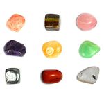 Reiki Crystal Products Hematite, Sunstone, Amethyst, Tiger Eye, Citrine, Rose Quartz, Green Aventurine/Jade, Red Jasper, Rainbow Moonstone Tumble Stone, Standard, Red, 9 Piece