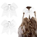 WLLHYF 2PCS 8 Inch Large Cheer bow, Jumbo Cheer Hair Bows Ponytail Holder Elastic Band Handmade for Cheerleaders Teen Girls College Sports White Cheerleading Bow Christmas Hair Accessories (white)