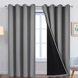 Yakamok 100% Blackout Curtains Thermal Insulated Soundproof Black Lined Curtains Living Room(52Wx84L,Light Grey,2 Panels)