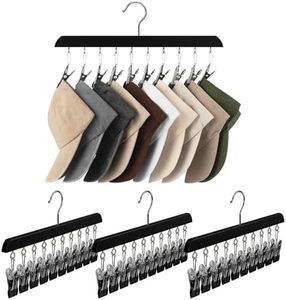 StorageWorks 4 Pack Hat Rack, Closet Organizer and Storage for Baseball Caps,Hat Hanger with 10 Adjustable Stainless Steel Clips, Fits All Caps, Black