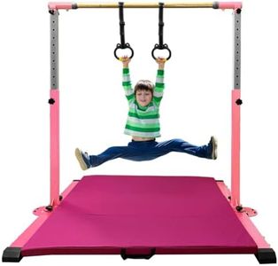 JC-ATHLETICS Gymnastic Kip Bar,Kids Girls Junior Ages 3-15,3' to 5' Adjustable Height,Home Gym Equipment,Home Training,1-4 Levels,260lbs Weight Capacity (with Mat, Pink)