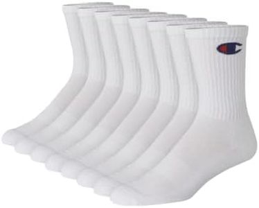 Champion Men's Double Dry Moisture Wicking Crew Socks; 6, 8, 12 Packs Available, White - 8 Pack, 6-12
