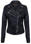 Ladies Leather Jacket Classic Biker Style Black Real Leather Womens Jacket L