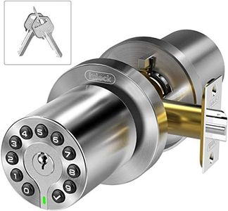 Keypad Door Knobs, Code Lock with Key, Auto Lock, Keyless Entry Knob Lock, Waterproof, Easy to Install and Program, Passcode Disguise for Bedroom Garage Office,(Satin Nickel)