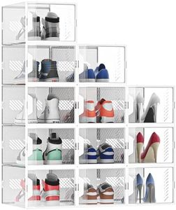 MYHMCT 12 Pack Scatola per scarpe Scatole per scarpe impilabili in plastica trasparente con porta magnetica bastoncino per aromaterapia organizzatore di scarpe per l'armadio adatto fino alla misura 45