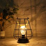 JHY DESIGN Cage Lantern Decorative Lamp 8.5inch Battery Operated Cordless lamp with Warm White Fairy Lights for Home Bedroom Living Room Kitchen Wedding Christmas LED Decorative Lamp(Black)