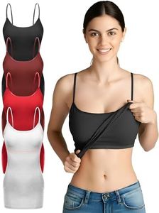 Emmalise Women Camisole Built in Bra Wireless Fabric Support Long Layering Cami, Small, 4Pk Black Brdy Red White