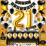 21st Birthday Decorations for Women Or Men, 21 Year Old Birthday Party Supplies Gifts fro Her Him Including Happy Birthday Balloons, Fringe Curtain, Tablecloth, Photo Props, Foil Balloons, Sash