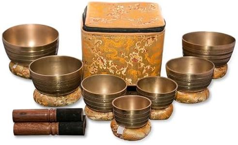 Sanskar Nepal - Tibetan Singing Bowl Set of 7, Handmade Singing Bowl for Meditation & Holistic Healing, Yoga Accessories, 3-5” Brass Singing Bowls with Wooden Striker, Cushion & Gold Carry Box