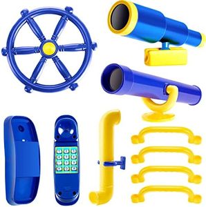 Playground Accessories Swing Set Pirate Plastic Playground Equipment Set with Plastic Wheel, Telescope, Periscope, Telephone, Safety Handle Bars for Outdoor Playhouse Treehouse (Yellow, Green)