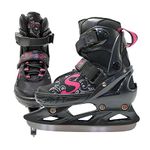 SOFTMAX - Adjustable Ice Skates - Hockey Skates for Boys and Girls - Insulated Kids Ice Skates with 3 Sizes Adjustments with The Push of a Button (BK/PK, X-Small)