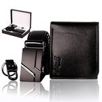 BSTcentelha Mens Gift Set Made Leather Purse Belt Keychain Set (Luxurious)