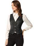 Allegra K Women's Denim Vest V Neck Button Down Sleeveless Casual Jean Jacket Black Large