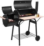 Outdoor Patio Barbecue Cooker with Side Fire Box, Portable Backyard Steel BBQ Oven with Wheels, Charcoal Grill and Offset Smoker with Diameter 15cm Plastic Wheel, for Camping Picnic,Party