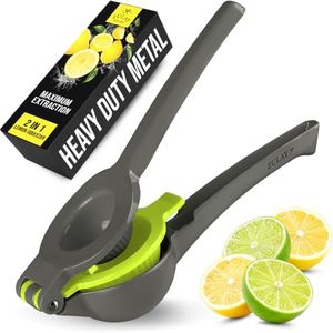 Zulay Kitchen Metal 2-in-1 Lemon Squeezer - Sturdy Max Extraction Hand Juicer Lemon Squeezer Gets Every Last Drop - Easy to Clean Manual Citrus Juicer - Easy-Use Lemon Juicer Squeezer - Gray/Lime